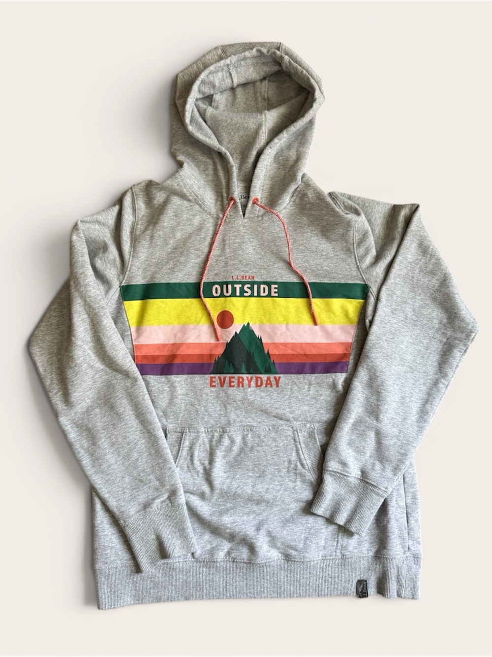 L.L. Bean Light Gray Pullover Hoodie with Colorful Outdoor Stripe Graphic